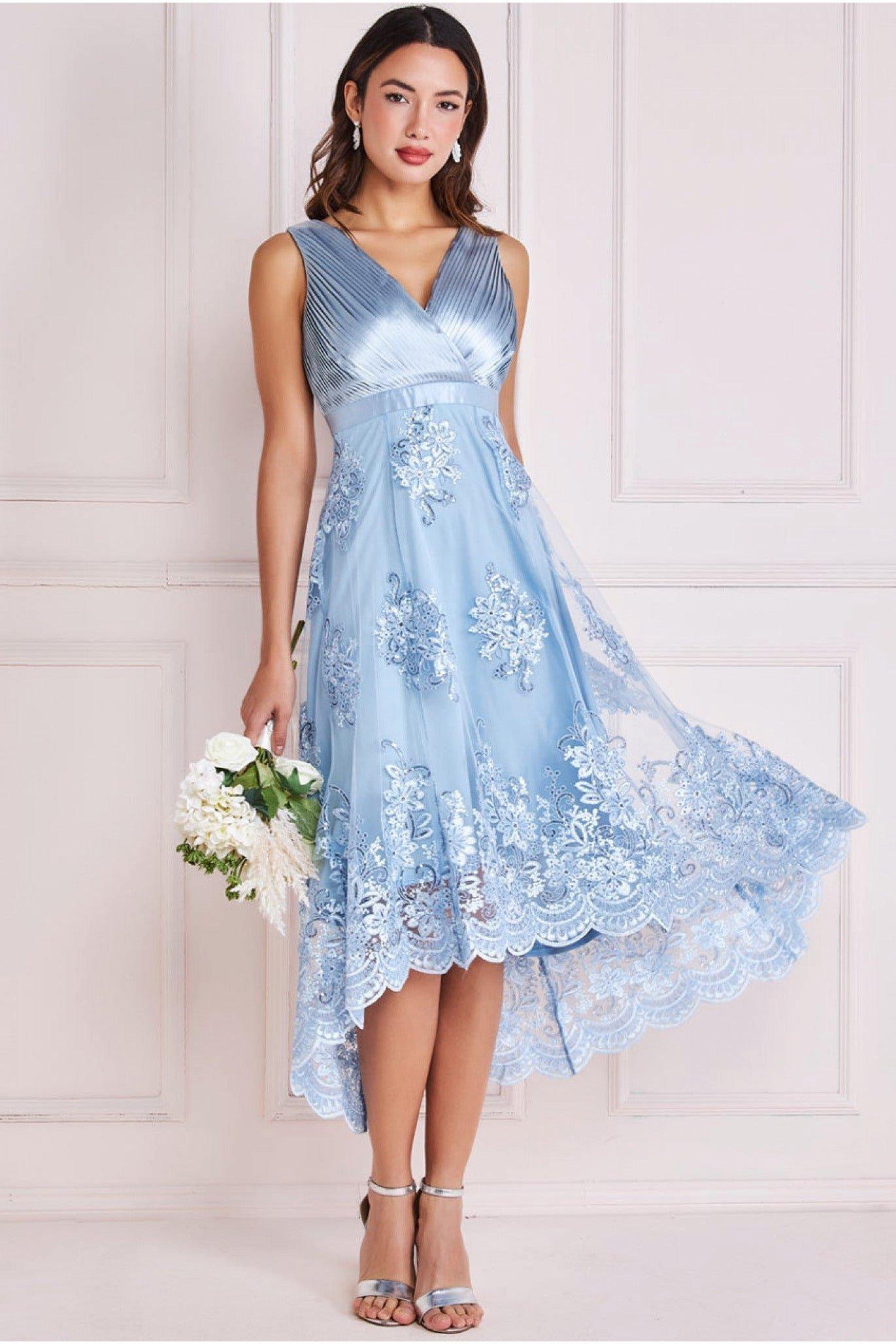 Light blue high outlet neck dress